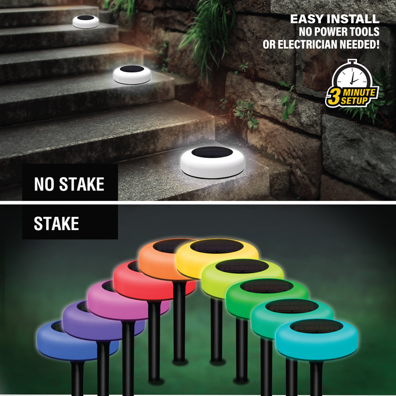 Bell Howell Bell Howell Color Changing Outdoor Solar Powered Garden Disk Lights Wireless Auto On off Lights Reviews Wayfair